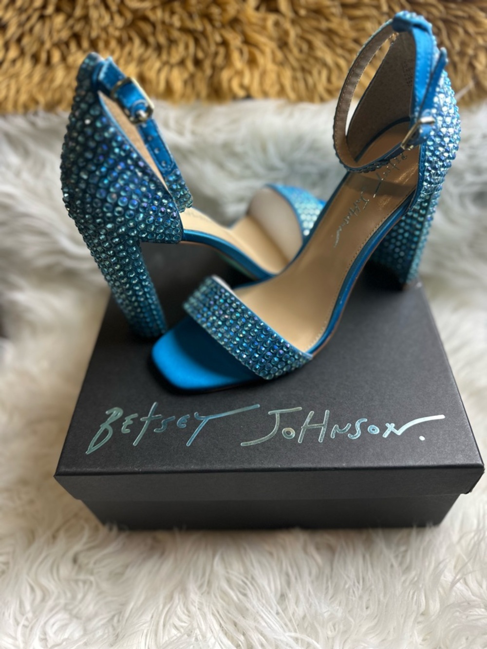 Betsey Johnson Crystal-Embellished Block Heel Sandals